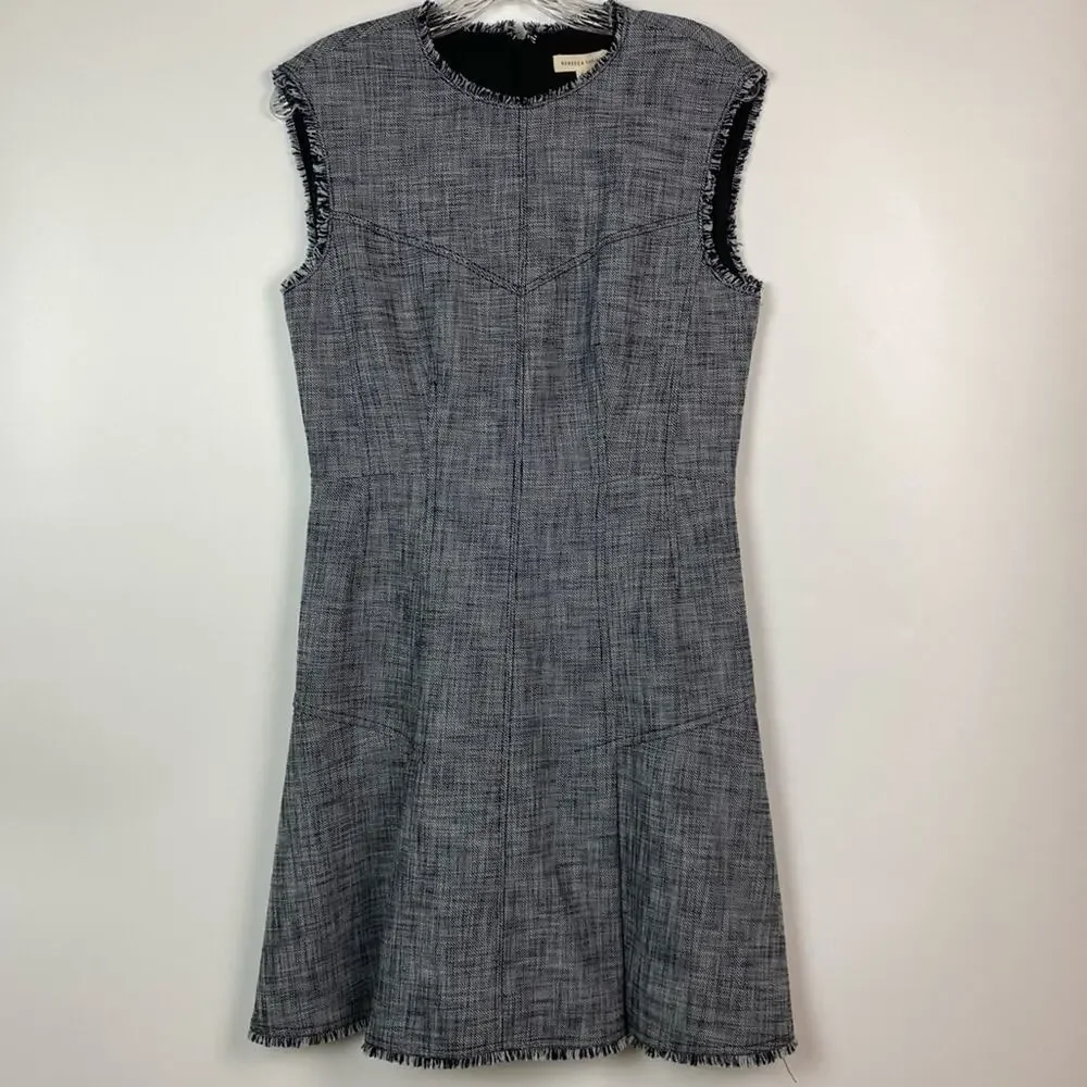 Rebecca Taylor Women's Sleeveless Slub Twill Dress Black and White Size 8 - Picture 11 of 11